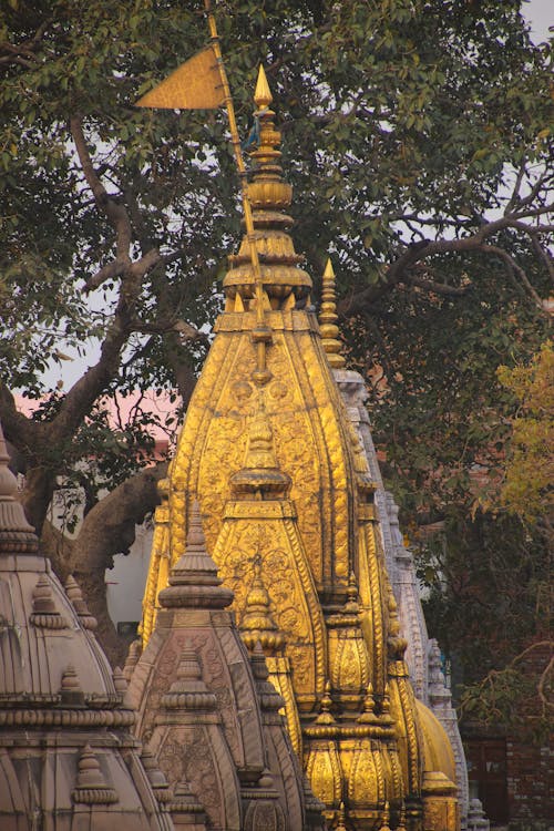 Brass bells hanging inside the Kashi Vishwanath Temple complex